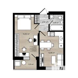 1-к квартира, строящийся дом, 36м2, 4/17 этаж