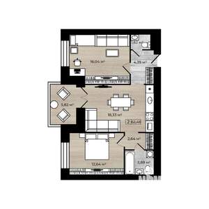 2-к квартира, строящийся дом, 62м2, 7/9 этаж