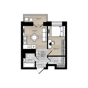 1-к квартира, вторичка, 33м2, 7/12 этаж