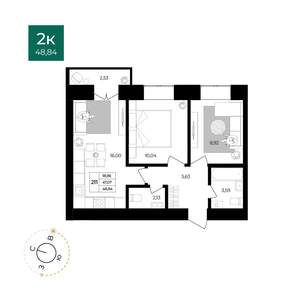 2-к квартира, вторичка, 49м2, 7/12 этаж