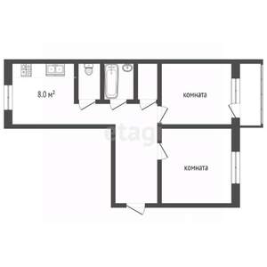 2-к квартира, вторичка, 53м2, 9/10 этаж