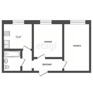 2-к квартира, вторичка, 44м2, 1/5 этаж