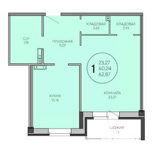 1-к квартира, строящийся дом, 64м2, 5/8 этаж