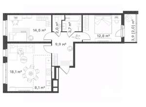 2-к квартира, вторичка, 71м2, 6/18 этаж