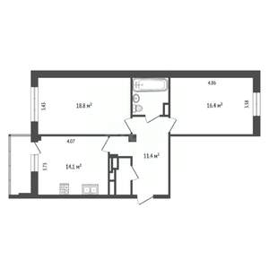 2-к квартира, вторичка, 67м2, 2/9 этаж
