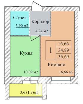 1-к квартира, вторичка, 37м2, 2/8 этаж