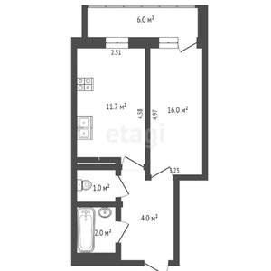 1-к квартира, вторичка, 40м2, 6/16 этаж