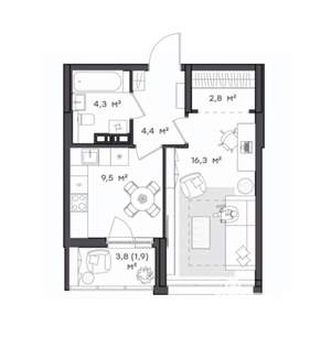 1-к квартира, вторичка, 39м2, 7/9 этаж