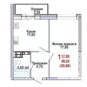 1-к квартира, строящийся дом, 40м2, 1/17 этаж