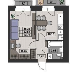 1-к квартира, вторичка, 34м2, 8/8 этаж