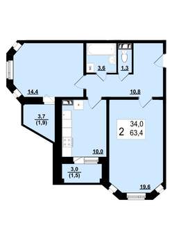 2-к квартира, вторичка, 63м2, 10/10 этаж