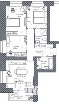 3-к квартира, вторичка, 69м2, 4/9 этаж