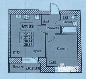 1-к квартира, вторичка, 38м2, 2/9 этаж