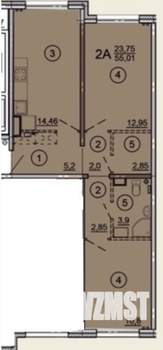 2-к квартира, вторичка, 55м2, 8/17 этаж