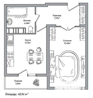 1-к квартира, вторичка, 41м2, 4/14 этаж