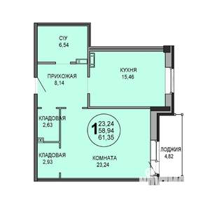 1-к квартира, строящийся дом, 61м2, 5/8 этаж
