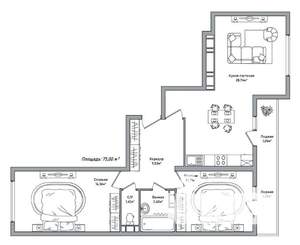 2-к квартира, сданный дом, 70м2, 4/10 этаж