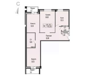 3-к квартира, строящийся дом, 115м2, 7/8 этаж