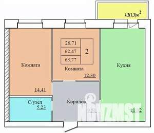 2-к квартира, вторичка, 64м2, 2/12 этаж