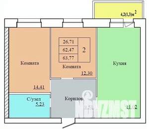2-к квартира, вторичка, 64м2, 10/12 этаж
