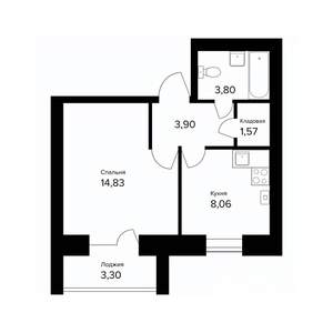 1-к квартира, вторичка, 34м2, 4/5 этаж
