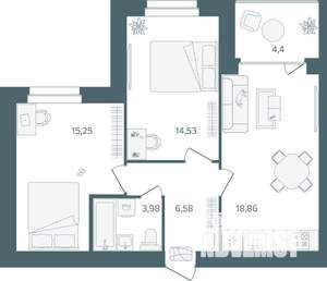 2-к квартира, вторичка, 61м2, 2/16 этаж