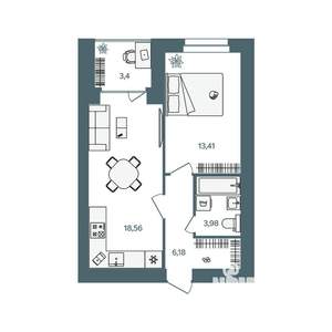 1-к квартира, строящийся дом, 44м2, 1/16 этаж