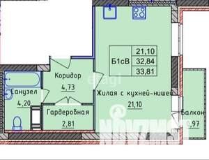 1-к квартира, вторичка, 34м2, 8/16 этаж