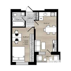 1-к квартира, строящийся дом, 37м2, 2/17 этаж