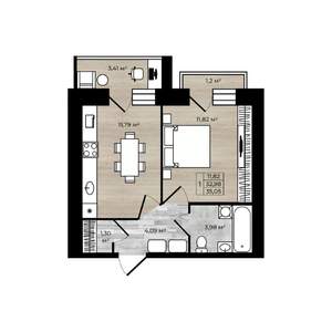 1-к квартира, строящийся дом, 38м2, 3/9 этаж