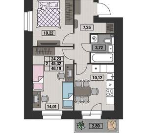 2-к квартира, вторичка, 46м2, 8/8 этаж