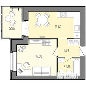 1-к квартира, строящийся дом, 39м2, 3/9 этаж