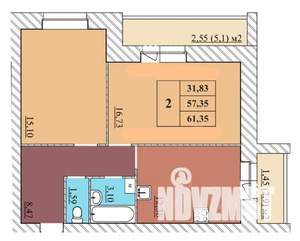 2-к квартира, сданный дом, 61м2, 2/5 этаж