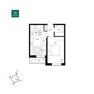 1-к квартира, вторичка, 37м2, 7/17 этаж