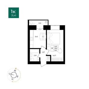 1-к квартира, вторичка, 31м2, 2/9 этаж