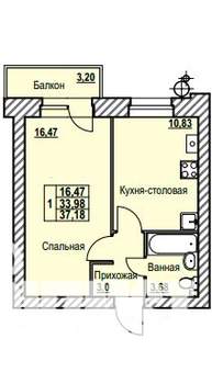 1-к квартира, строящийся дом, 37м2, 5/9 этаж