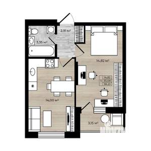 1-к квартира, строящийся дом, 37м2, 3/17 этаж