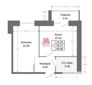 1-к квартира, строящийся дом, 43м2, 2/9 этаж