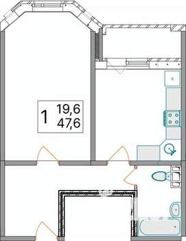 1-к квартира, вторичка, 48м2, 2/10 этаж