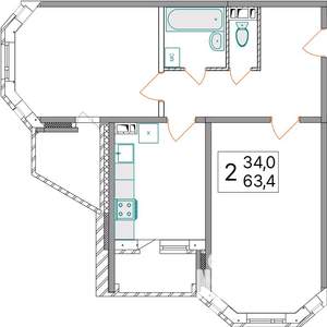 2-к квартира, вторичка, 63м2, 3/10 этаж