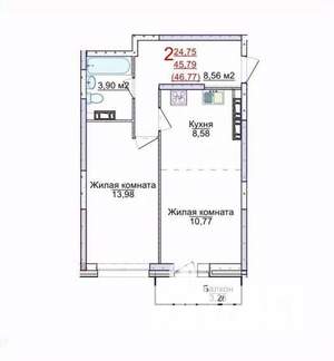 2-к квартира, вторичка, 47м2, 16/18 этаж