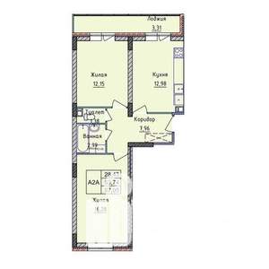 2-к квартира, строящийся дом, 57м2, 2/8 этаж