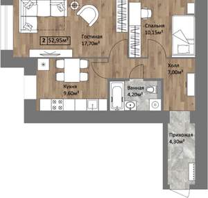 2-к квартира, вторичка, 53м2, 3/15 этаж