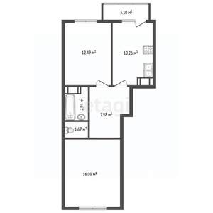 2-к квартира, вторичка, 52м2, 5/16 этаж