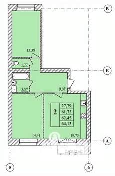 2-к квартира, строящийся дом, 64м2, 3/3 этаж