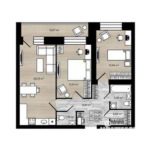 2-к квартира, вторичка, 68м2, 1/9 этаж