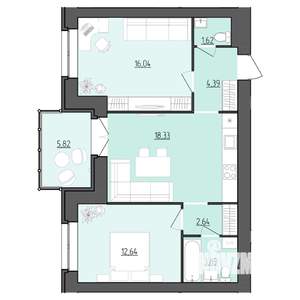 2-к квартира, строящийся дом, 62м2, 7/9 этаж