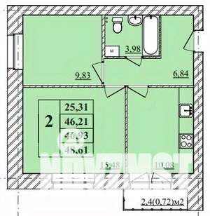 2-к квартира, строящийся дом, 49м2, 3/3 этаж