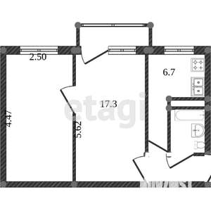 2-к квартира, вторичка, 45м2, 5/5 этаж