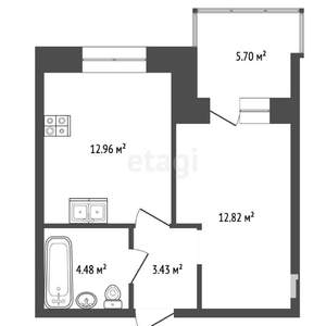 1-к квартира, вторичка, 34м2, 1/4 этаж